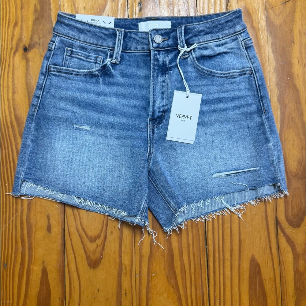 VERVET BY FLYING MONKEY Blue Jean Shorts High-Waisted Frayed Hem